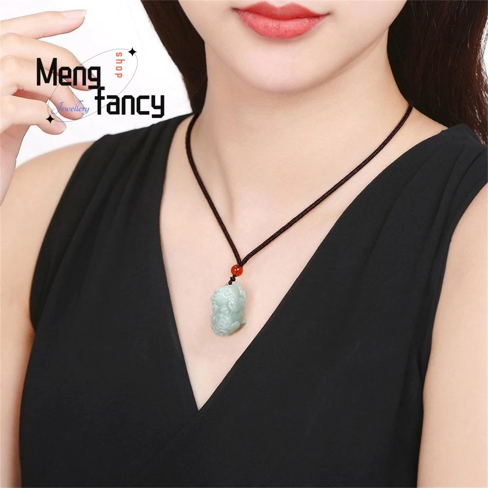 Natural Myanmar A-goods Jadeite Pixiu Fortune Jade Pendant Exquisite Engraver Fashion Jewelry Mascots Holiday Gift