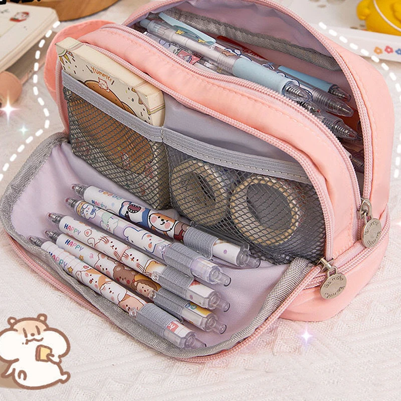 Korea Cute Pencil Cases for Girls Pencilcase Waterproof Canvas School Makeup Bag Pencil Pouch Pen BoxPapeleria Kawaii Stationery