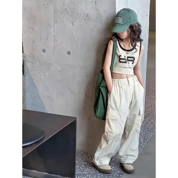 패션 용수철 여아 코튼 스포츠 바지, 캐주얼 카고 바지, 위장 인쇄, 십대 소녀, 110-160cm