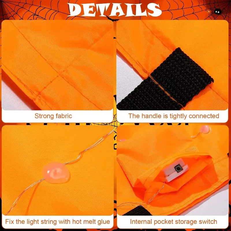 Orange Polyester Halloween Pumpkin Light Up Candy Tote Bag for Kids