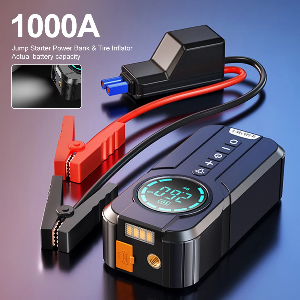 Car Jump Starter 10000mAh Power Bank Portable Emergency Starter Auto  Battery Booster Mini Starting Device with Tire Inflator