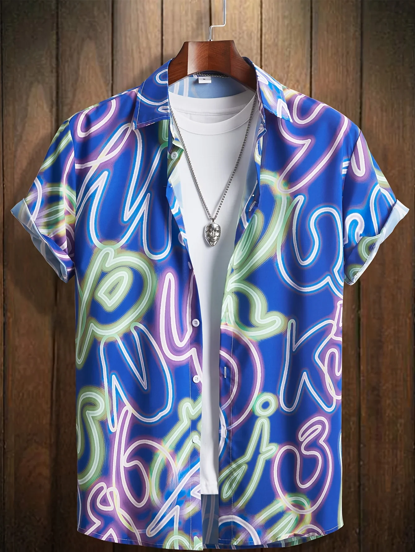 Men's Neon Style Print Lapels Button Up Casual Short Sleeve Shirts Men's Clothing for Summer Hawaii Shirt Men's  Streetwear 3