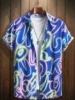Men's Neon Style Print Lapels Button Up Casual Short Sleeve Shirts Men's Clothing for Summer Hawaii Shirt Men's  Streetwear 3
