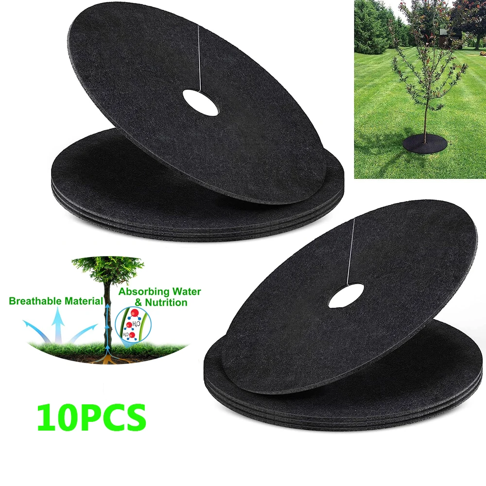 

10pcs Non-Woven Degradable Fabric Tree Mulch Ring Protector Mat Reusable Weed Barrier for Control Root Protection