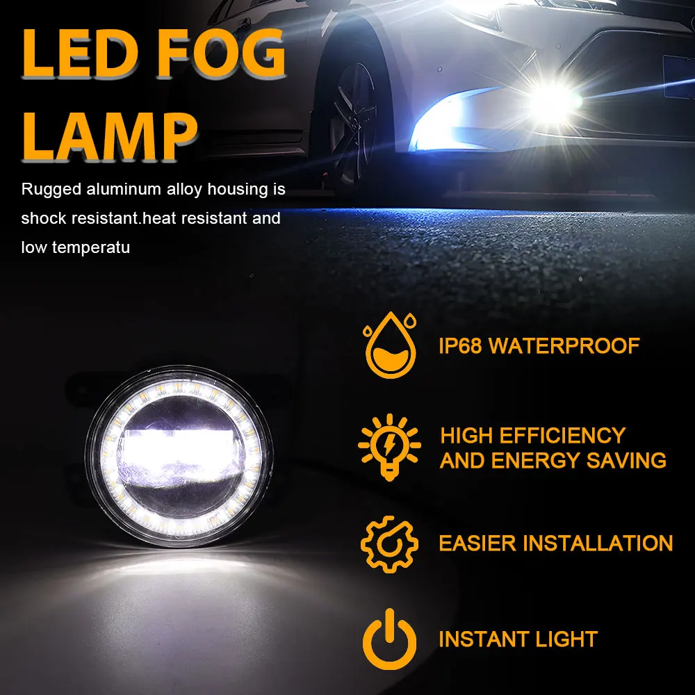 지프 랭글러 JL JK, 닷지 오프로드 여행용 2개 4인치 LED 안개등, 100W 노란색/흰색 안개등 DRL 엔젤아이즈 (크라이슬러용)
