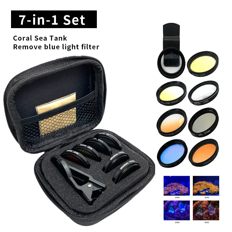 

Aquarium Lens Fish Tank Go Blu-ray Mobile Phone Camera Lens Filter 7-in-1 Macro Lens Yellow Lens Filter Coral Reef Aquarium Phot