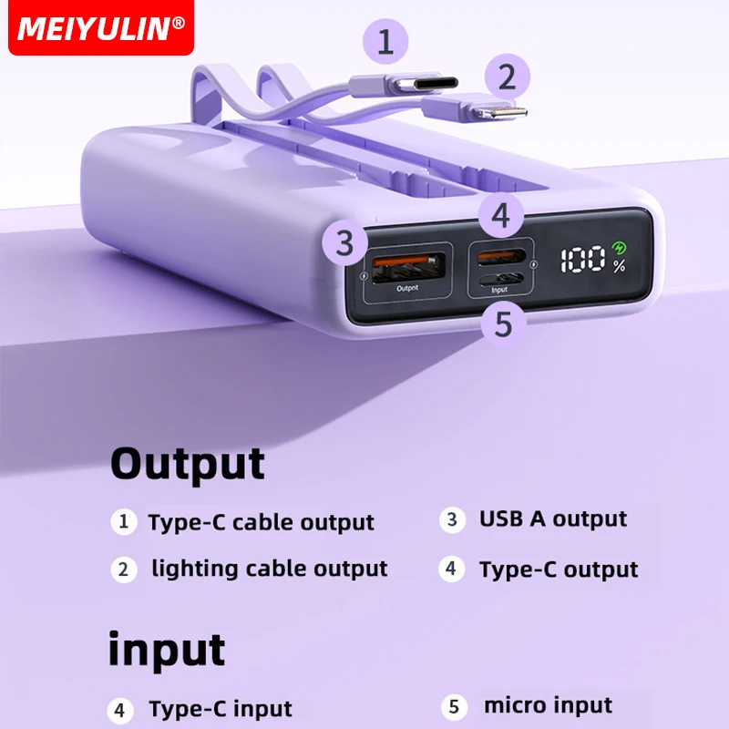 Power Bank di grande capacità da 10000mah con cavo USB C portatile PD 20W batteria esterna a ricarica rapida per iPhone 15 Xiaomi Samsung - Image 2