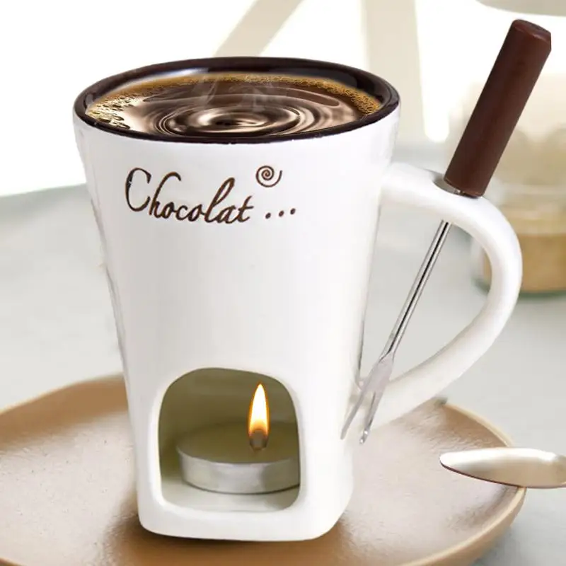 Ceramic Chocolate Fondue Mug Set with Fork