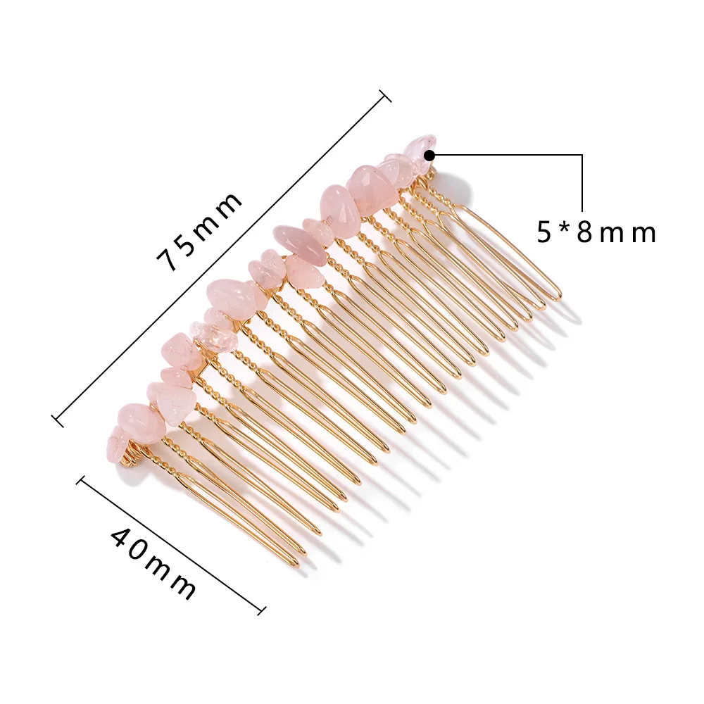 Women Crystal Hair Combs Hair Accessories Natural Quartzs Stone Hair Clips Healing Reiki Hairpin Wedding Bridal Headwear Jewelry