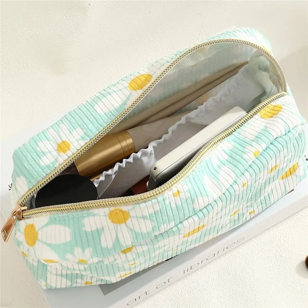 Makeup Brush Skincare Corduroy Makeup Bag Fashion Printed Large Capacity Cosmetic Bags Travel Toiletry Organizer Bag for Women 4