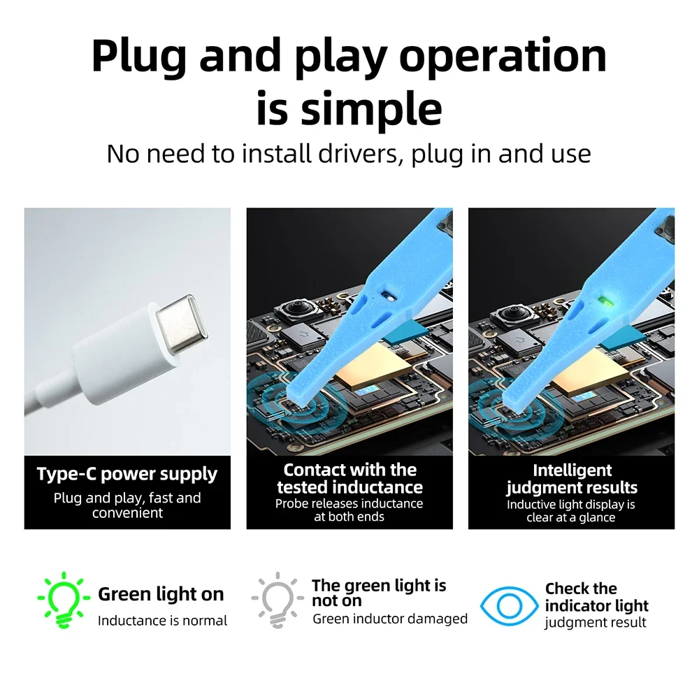 Tester di Induttanza per Schede Madri, Tester per Bobine per Riparazione PCB, Rilevatore di Guasti Alimentato USB-C, Misuratore di Induzione Elettromagnetica - immagine 4