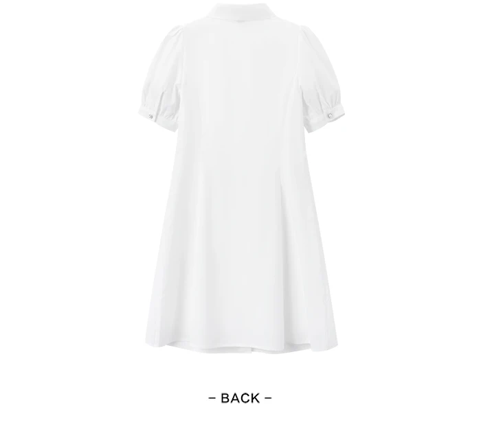Dress Women Puff Sleeves Sweet Gentle Summer New Temperament Solid Color Exquisite Shirt Dress