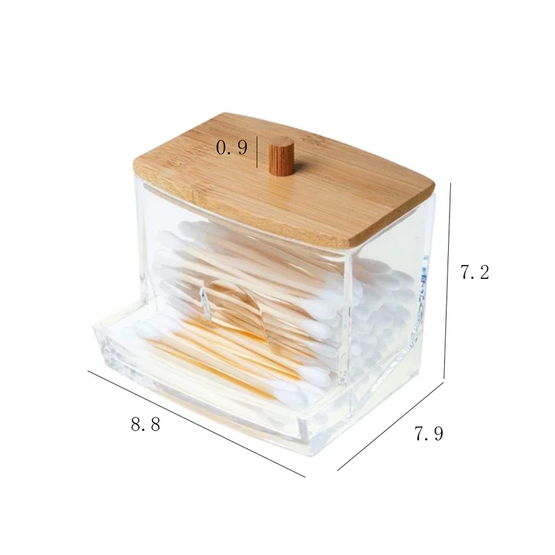 Cotton Swab Storage Box Double Head Cotton Buds Container Transparent Square Bamboo Cover Swab Toothpick Organize Box
