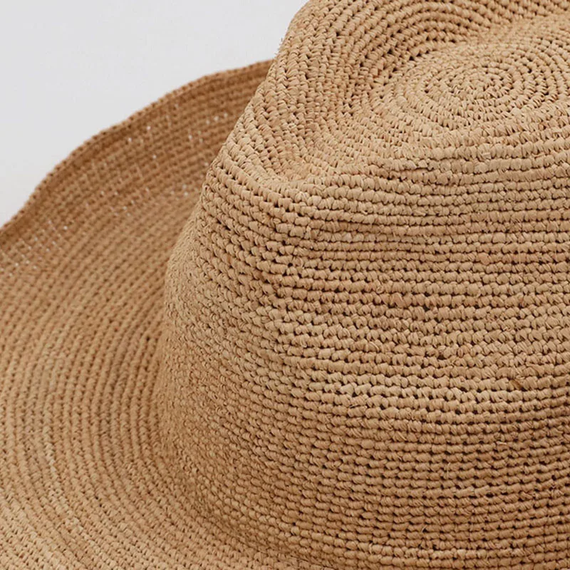 Hot Sale Natural Raffia Straw For Women Width Brim Outing Beach Sunshade Panama Bucket Summer Cowboy Glacier Sun Hat_senzul.com