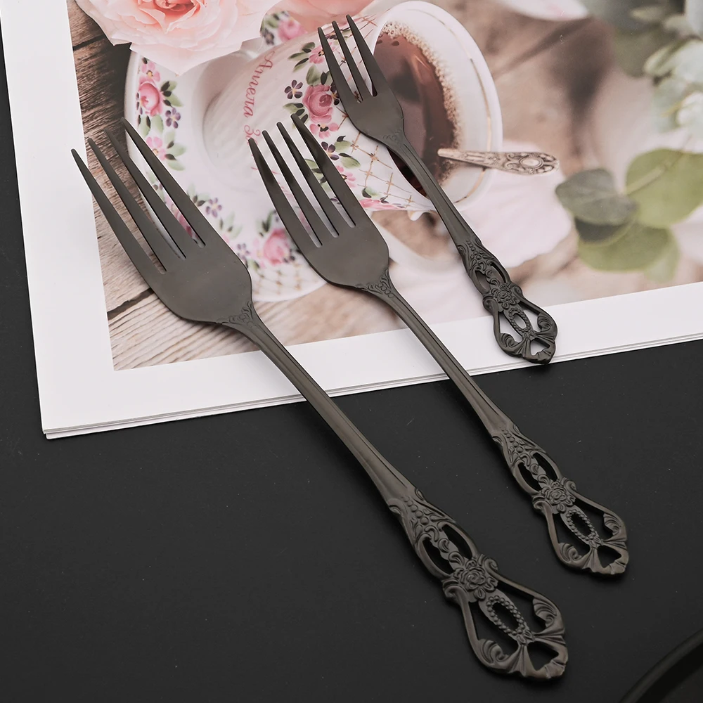 Western Black Stainless Steel Royal Dinnerware Cutlery Set Dinnerware Food Tableware Knife Fork Spoon Ice Spoon Flatware Gift