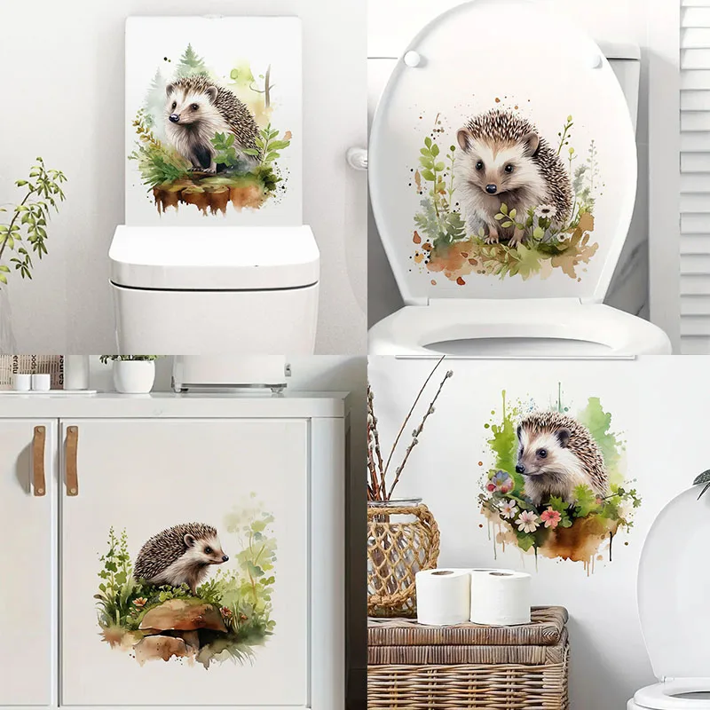 Hedgehog Watercolor Sticker Toilet Stickers Decoration for Living Room, Wall, Bedroom, and Home Decor Car Decals Self-Adhesive