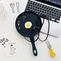 Crossbody Strap 3D Frying Pan Phone Case - Cute Shockproof Pot INS Fashion Cover - iPhone 12 Pro (Egg)
