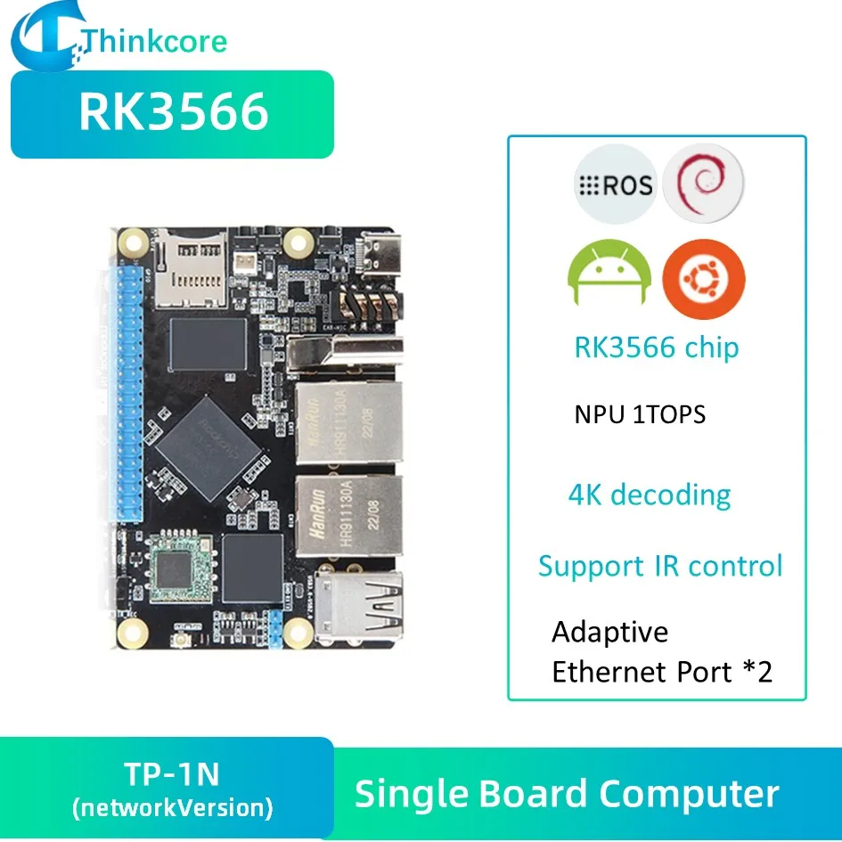 Rockchip Rk3566 Computer A Scheda Singola 4G Dual Gigabit Ethernet Porte 1Top Npu 4K Decodifica Tp-1N Scheda Di Sviluppo Raspberry Pi