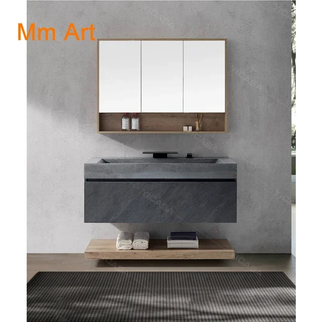 grey color slate surface bathroom vanity cabinets with bathroom mirror cabinet