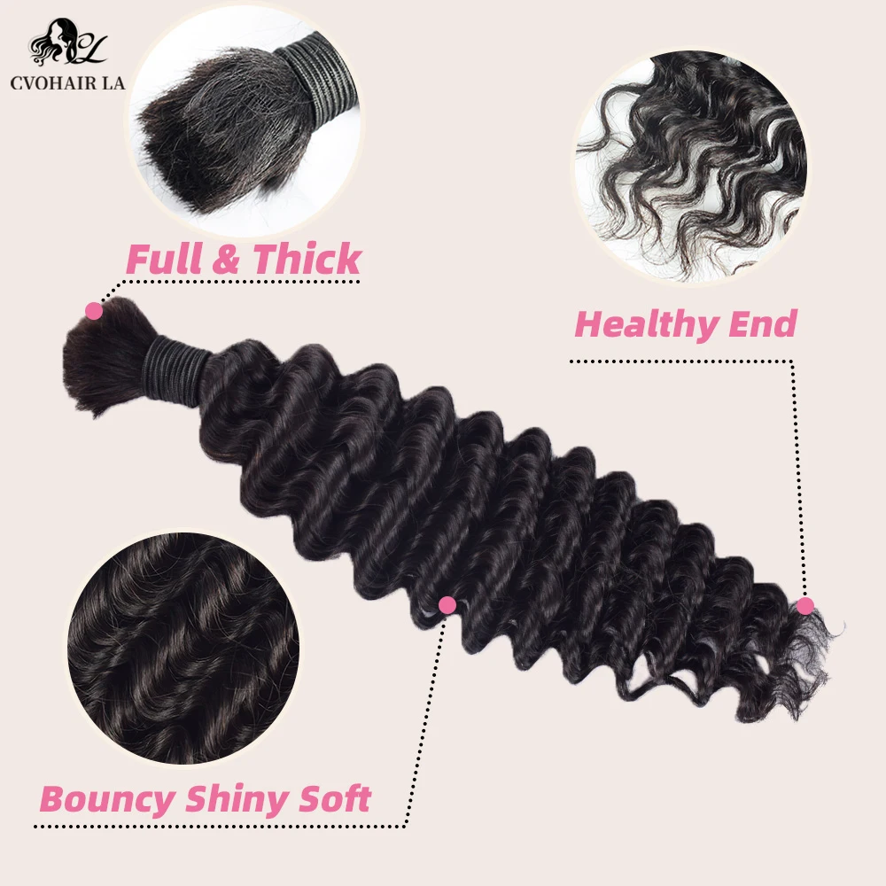 Deep Wave Bulk Human Hair for Braiding 100g Brazilian Boho Braids Natural Color Real Human Hair Extensions No Weft