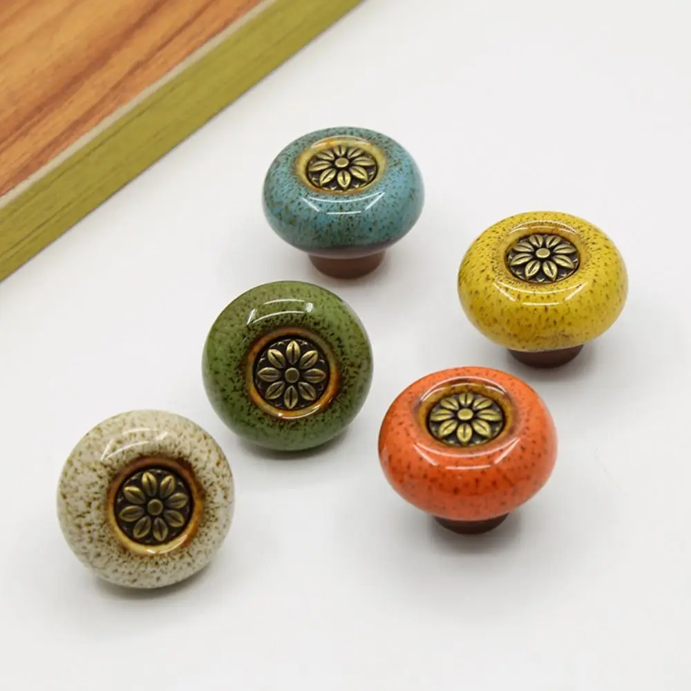 Single Hole Cabinet Knob Simplicity European Style Glazed color Drawer Knobs Zinc alloy Round Door Pull Handles Furniture