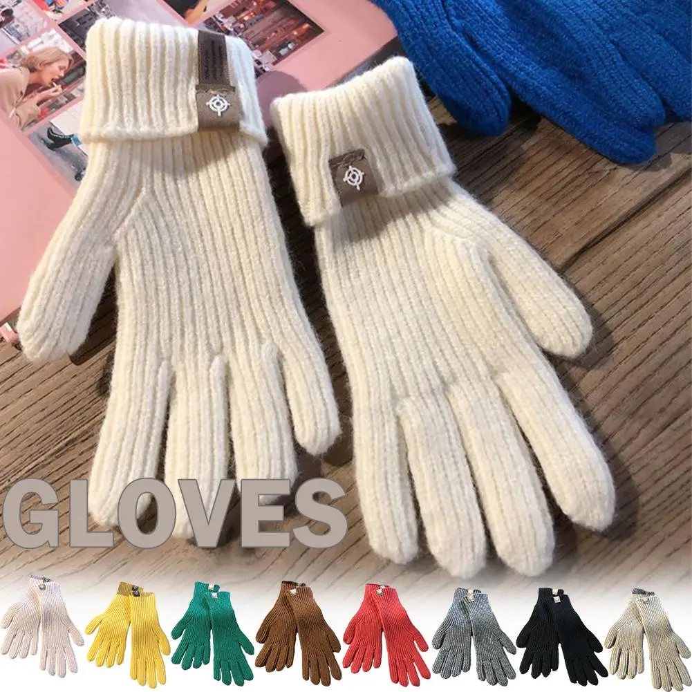 

Winter Warm Knitted Full Finger Gloves Cycling Driving Warmer Pure Color Touchscreen Vintage Glove Knitted Outdoor For Men Q9W1