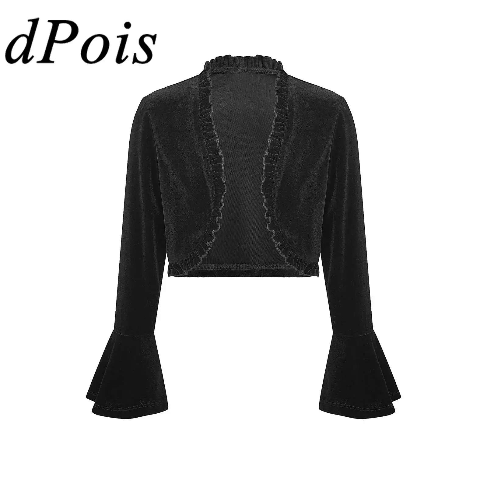 

Kids Velvet Cardigan Bolero Open Girls Jakets Front Long Sleeve Bell Bottom Ballet Wraps Top Crop Shrug for Dress Accessory Coat