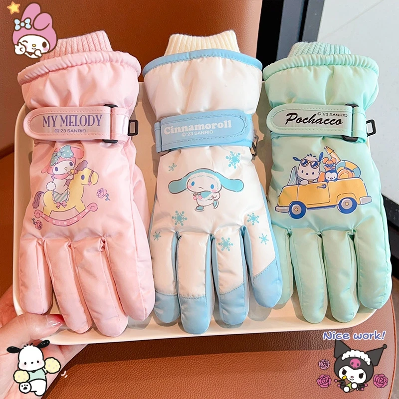 

Новые милые детские лыжные перчатки My Melody Kuromi Kawaii зимние Мультяшные теплые холодностойкие хлопковые перчатки аниме модные стильные детские подарки
