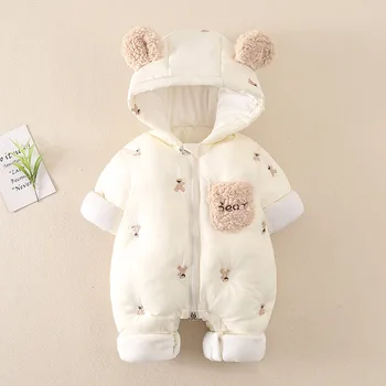 Ayniniell-بذلة سميكة بقلنسوة للطفل ، السروال القصير الصوف الدافئة ، وزرة حديثي الولادة ، مجموعات الرضع ، ملابس خارجية للأولاد والفتيات ، الشتاء 3