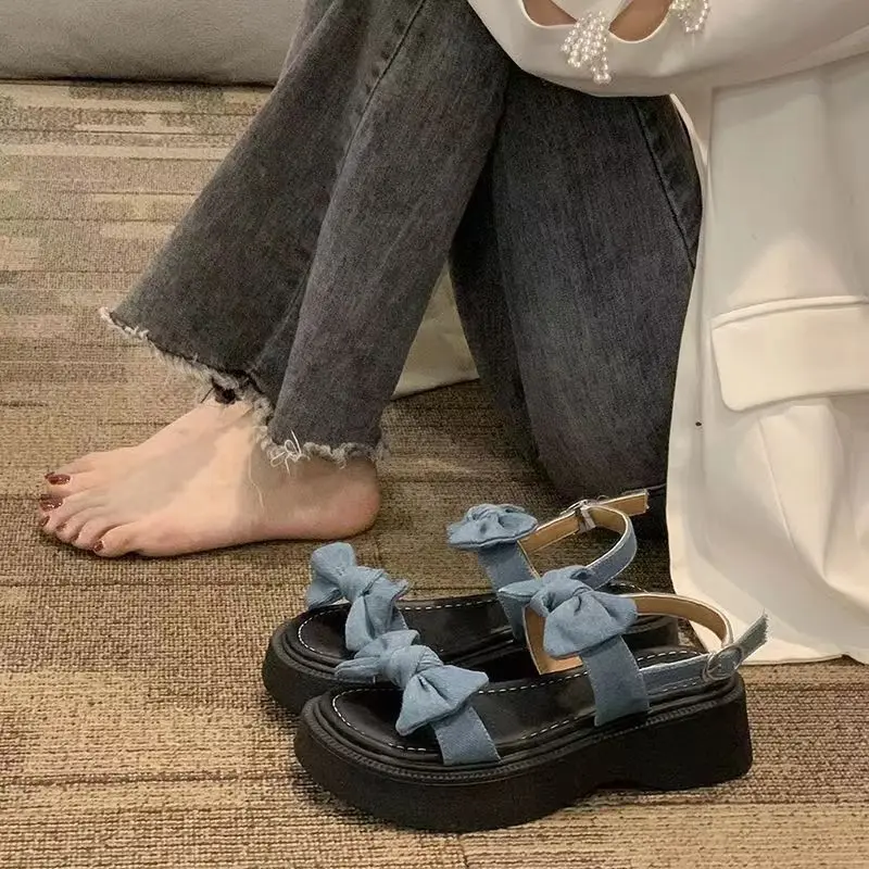 Sandals for Women Roman Style Platform Bow Ladies Shoes Footwear