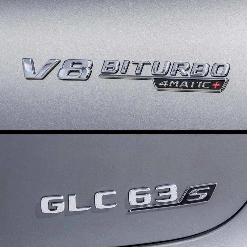 Mercedes Benz Silver Black AMG V8 Biturbo 4MATIC Emblems and Badges