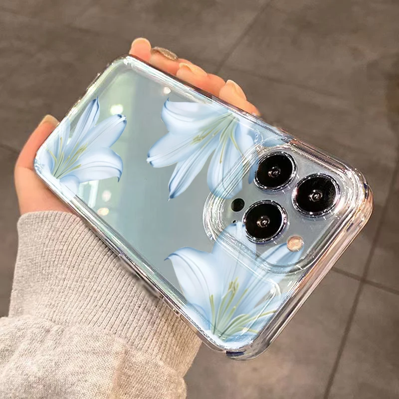 Fashionable White Lily Transparent Phone Case