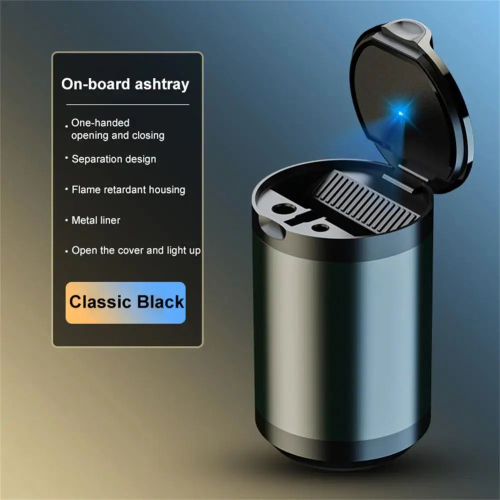 

1pc Car Ashtray LED Light Cigar Cigarette Ashtray Container Smoke Cup Holder Storage Cup With Lid Smell Proof Car Accessories