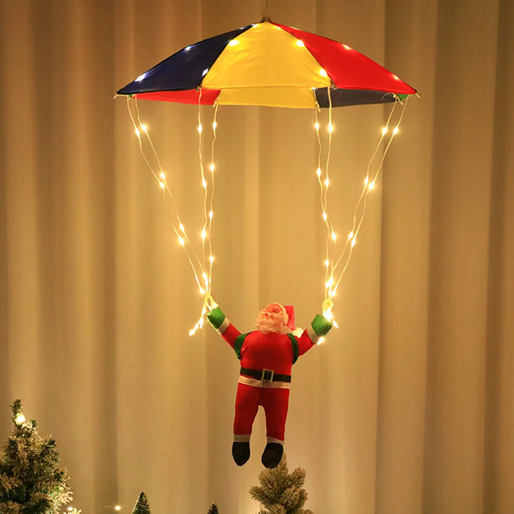 Magic Flying Parachuting Santa LED Lights USB/Battery/Solar Powered Funny Family Christmas Eve Decorations Ornament String Light