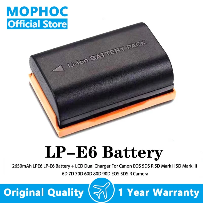 

2650mAh LPE6 LP-E6 Battery + LCD Dual Charger For Canon EOS 5DS R 5D Mark II 5D Mark III 6D 7D 70D 60D 80D 90D EOS 5DS R Camera