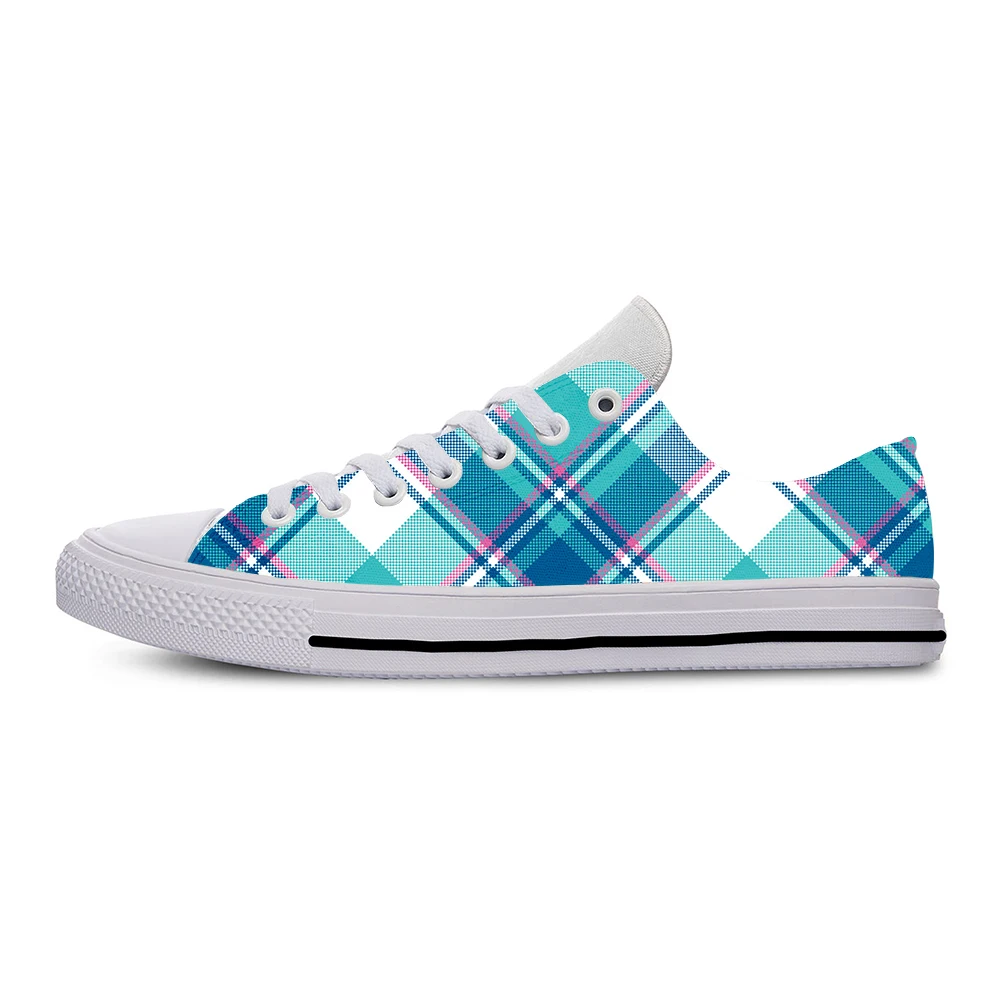 Pastel Plaid Pattern Fashion Cute Funny Lovely Casual Cloth Shoes Low Top Lightweight Breathable 3D Print Men Women Sneakers