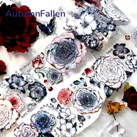 2M/Roll Black Red Rose PET Decorative Stickers Vintage Flower Butterfly Transparent Tape For Scrapbooking Planner Journal 1