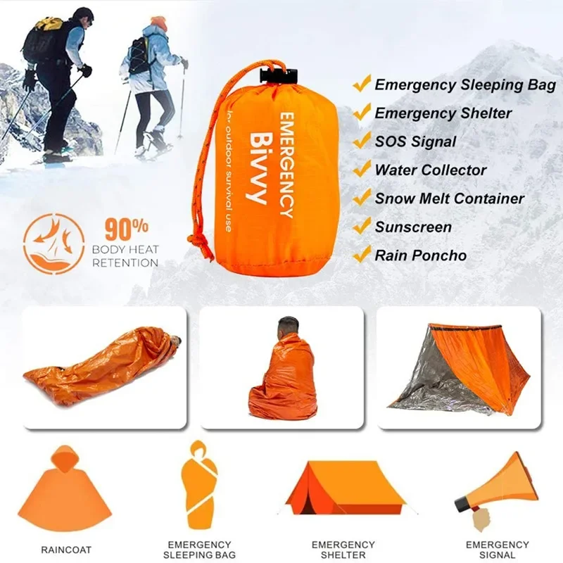 Outdoor Life Bivy Emergency Sleeping Bag Thermal Keep Warm Waterproof Mylar First Aid Emergency Blanke Camping Survival Gear