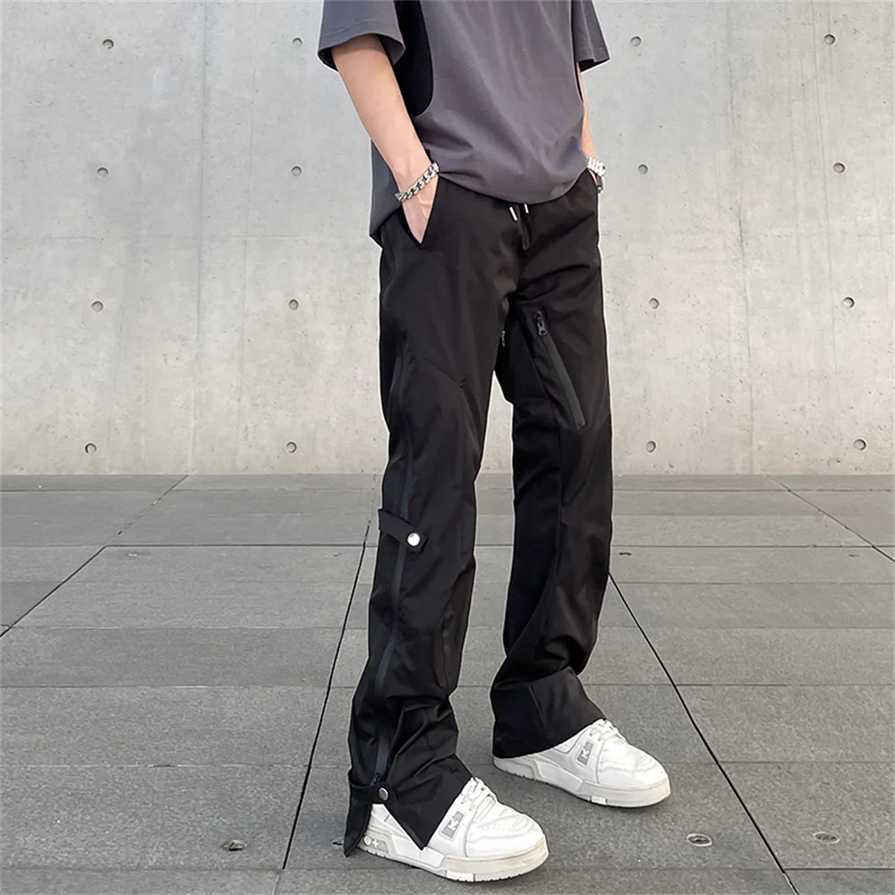 Casual Pants Men Y2k Streetwear Black Fashion Flared Trousers Summer Simple Solid Color High Street Autumn Fit Pantalones Hombre