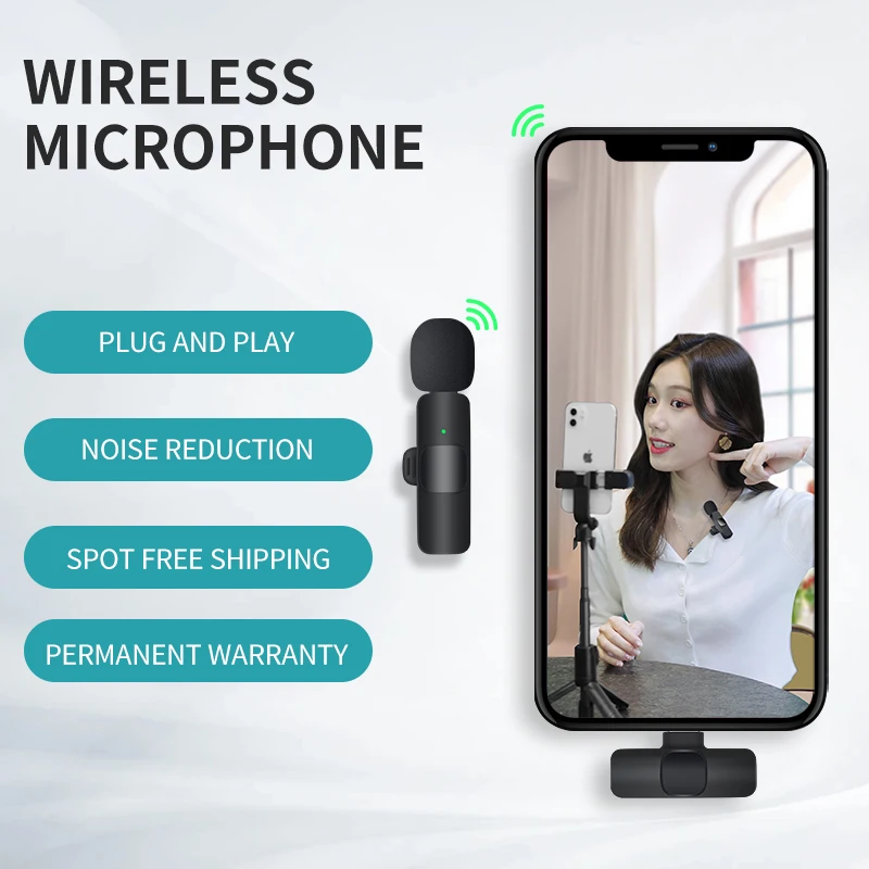 무선 라 발리에 마이크 휴대용 오디오 비디오 녹화 iPhone 용 미니 마이크 안드로이드 라이브 방송 게임 전화 수신
