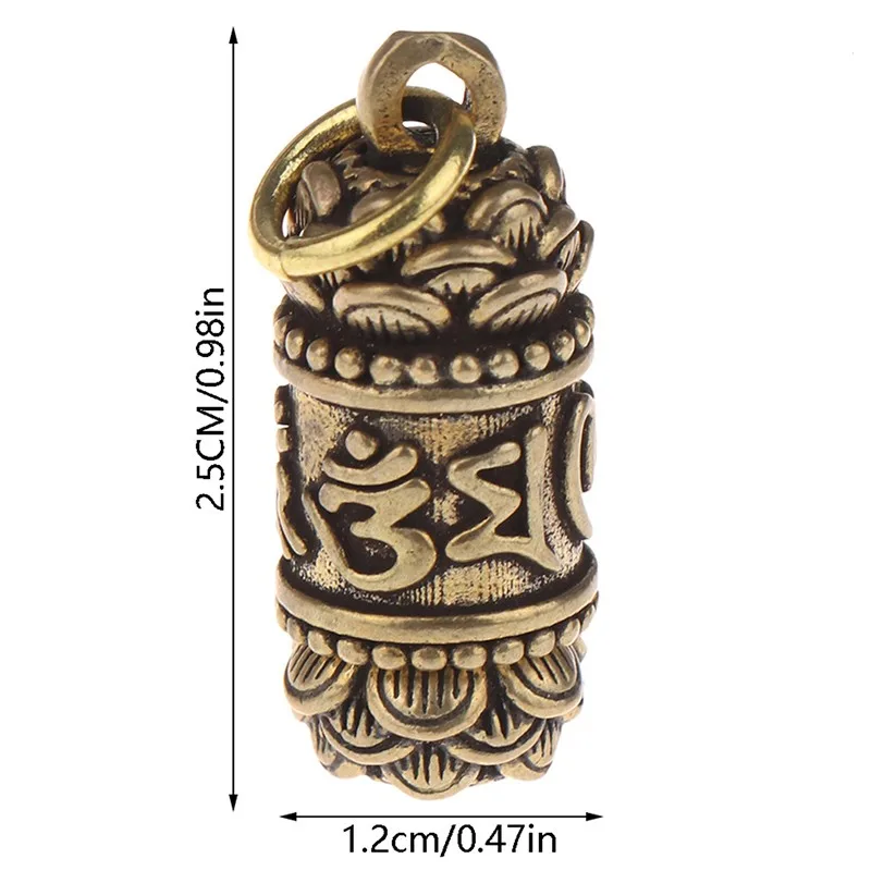 Pendant Keychain Brass Buddha Sutra Cylinder Pendant Keychain Hanging Necklace Jewelry Pill Box Medicine Case Container Bottle Keychains Gift brass pendant keychain