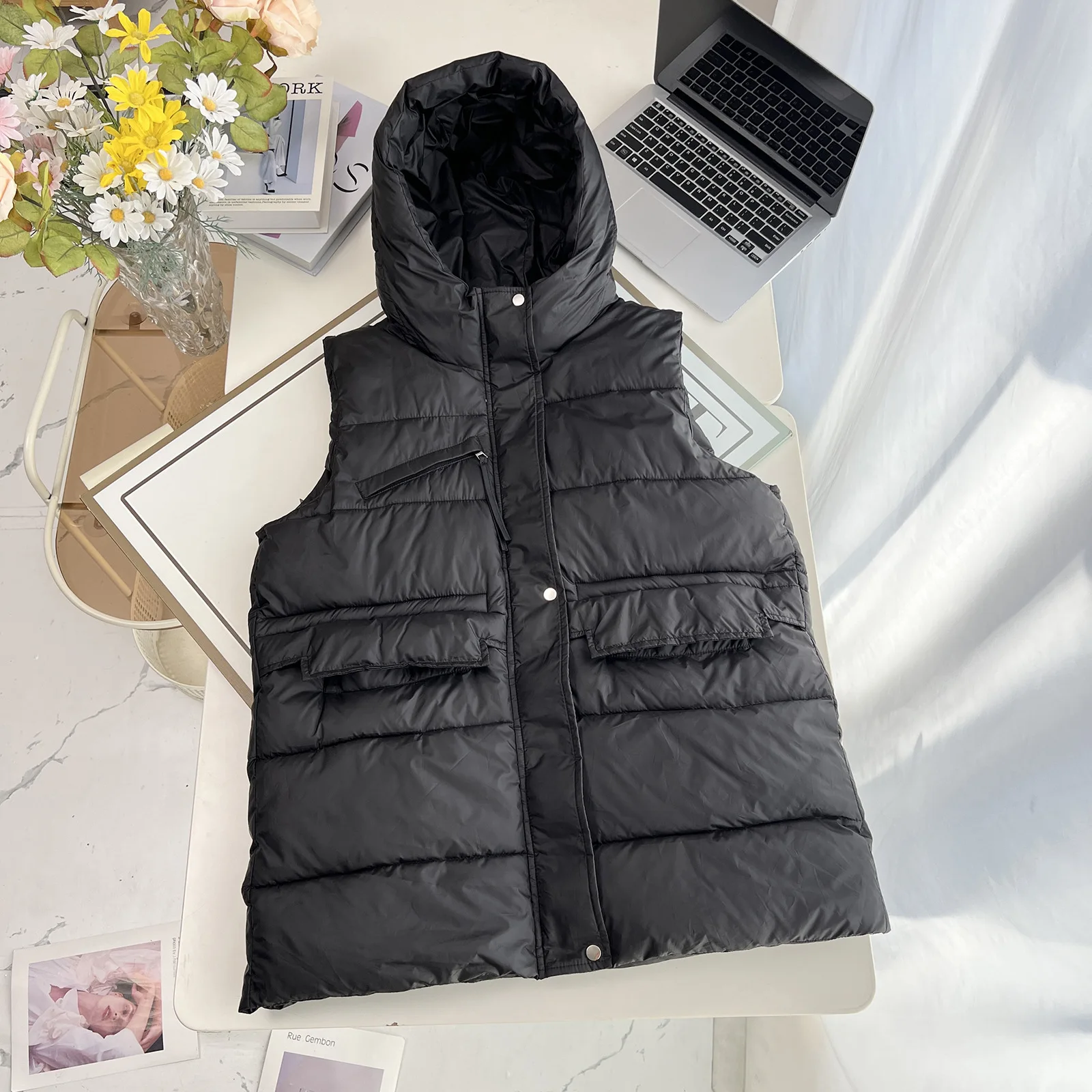 XXXXXXL Fashion Plus Size Women's Parkas New Mid Length Hooded Padded Vest For Casual And Warm Wear Sleeveless Coat Winter 2523