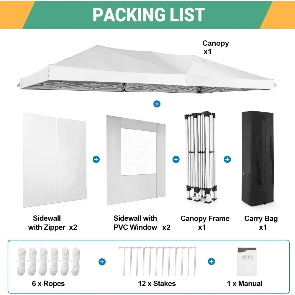NEW-Canopy 10x20 Pop Up Canopy Tent with 6 Sidewalls Easy Pop Up Tent 10x20 Waterproof Commercial Instant Shelter UPF 50+ Portab