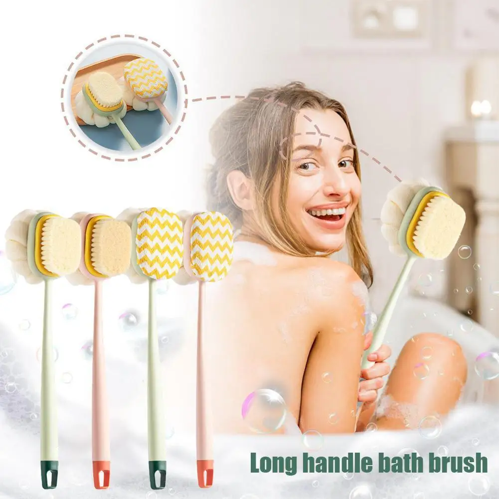 1PC Enlarge Sponge Long Hanlde Soft Hair Bath Brush Doubleside Rub Cleaning Shower Brush Back Scrubber Exfoliating Cleaning Tool bathing supplies both sides bath towel rub brush pull back strip rub back belt bathroom tools brosse pour le do exfoliating