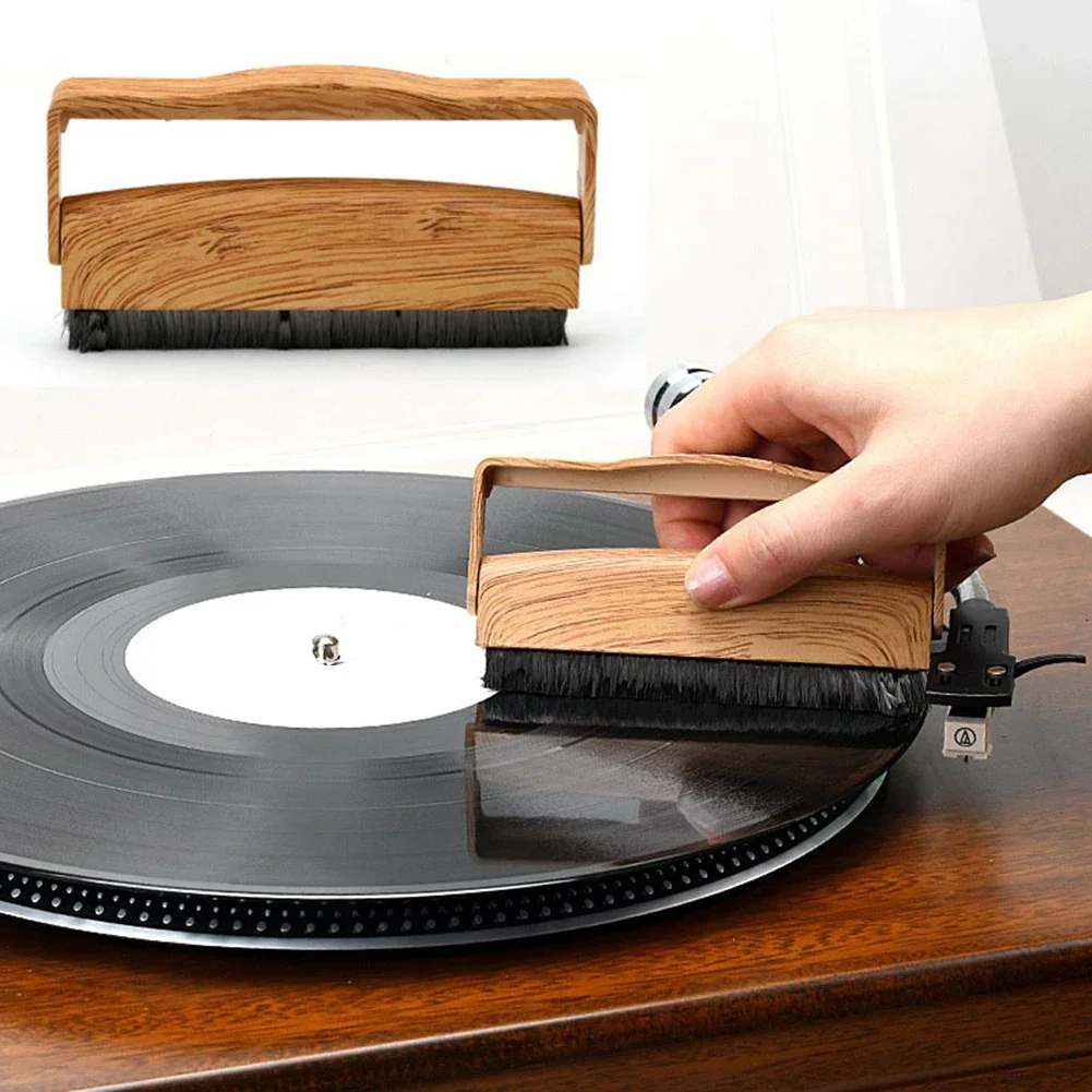Vinyl Record Player Cleaning Brush Wooden Brush Clean Anti-Static Velvet For CD/LP Turntable Cleaning