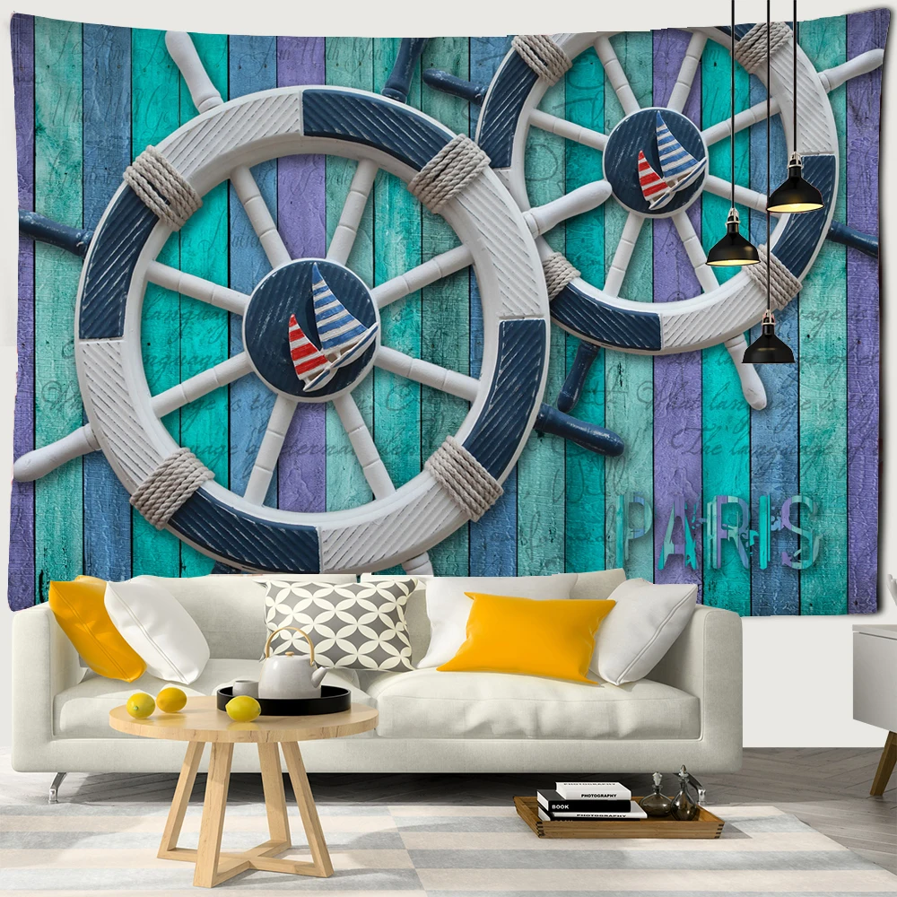 

Mediterranean style Ocean Navigation Helm Tapestry Psychedelic Carpet Bohemian Home Decor Hippie Kids Room Wall Tapestries