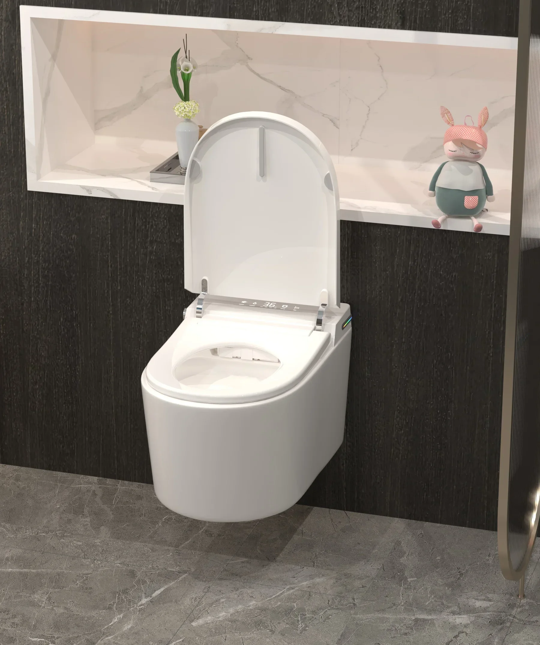 Wall Mounted Smart Toilet Automatic Lid Foot Sensor Flush Water Pressure Boost Hands-Free Intelligent Toilet 220V 3