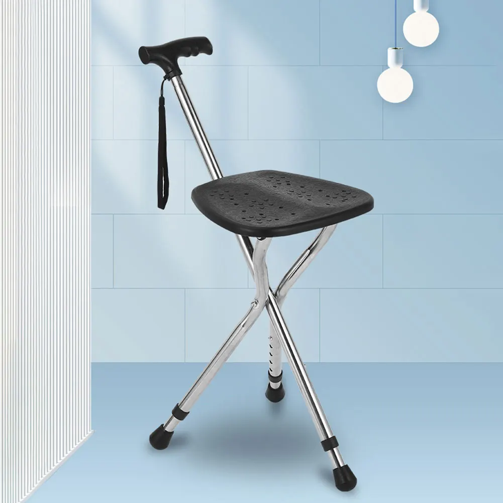 Folding Walking Cane with Seat for Seniors & Adults Adjustable Crutch Chair 300 Lbs Capacity Portable 4