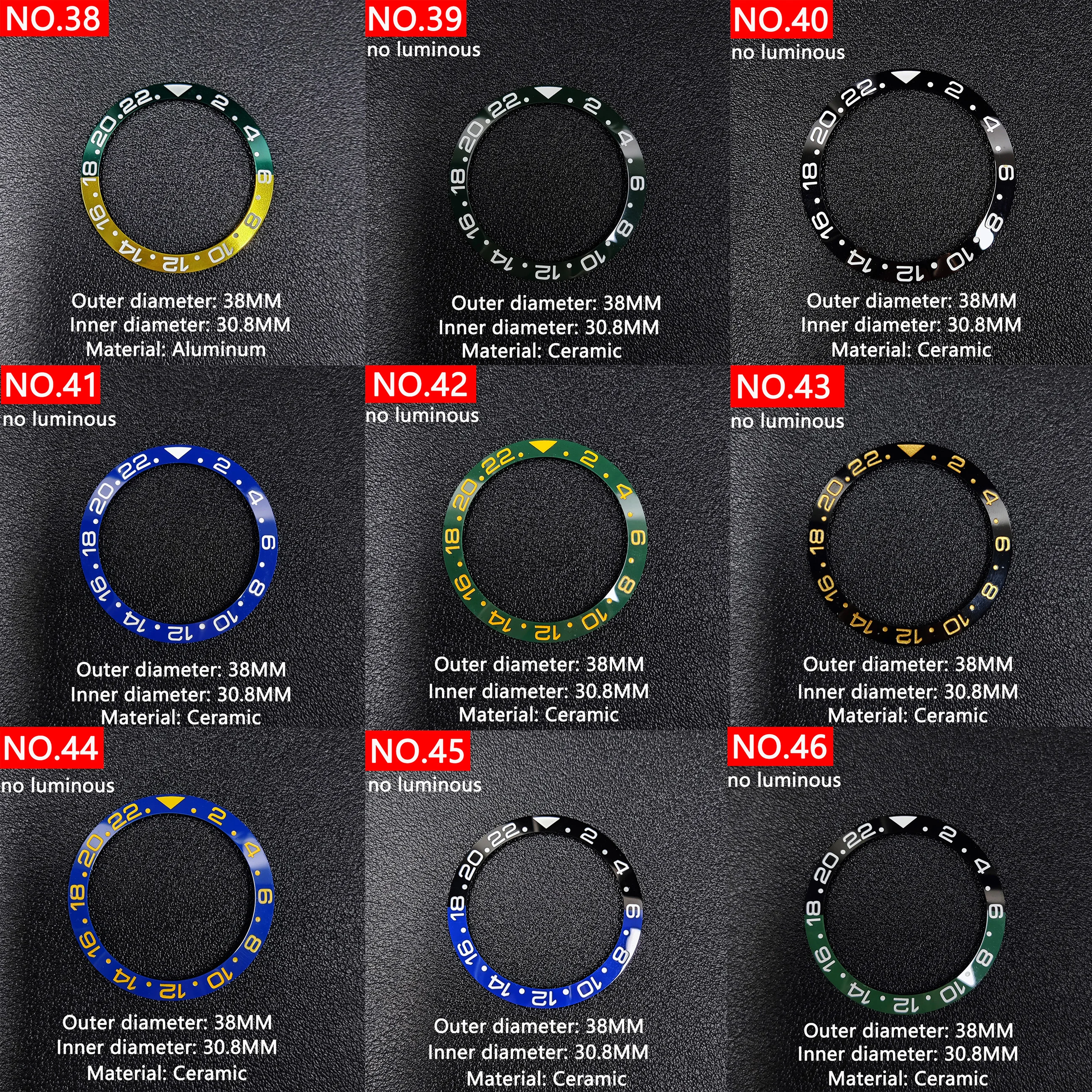 38mm Watch Ring Ceramic Bezel Insert Ring for Yacht celebrities Watch 40mm Case Watch Accessories Inner diameter 30.8mm