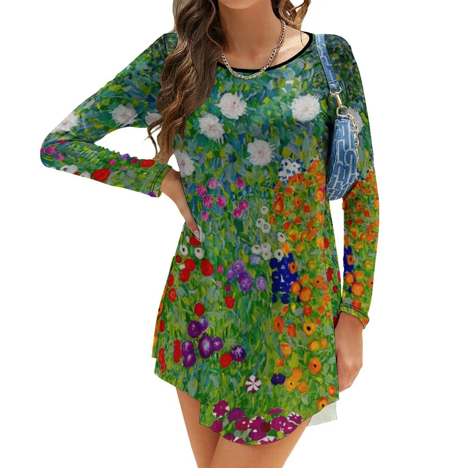 

Flower Garden/ Blumengarten - Gustav Klimt Art Nouveau Floral Long-Sleeve Dress ladies dresses for special occasion